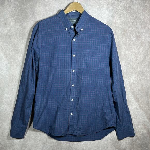 Bonobos Shirt Mens Medium Blue Checkered Button‎ Down Long Sleeves Standard Fit - Picture 1 of 8
